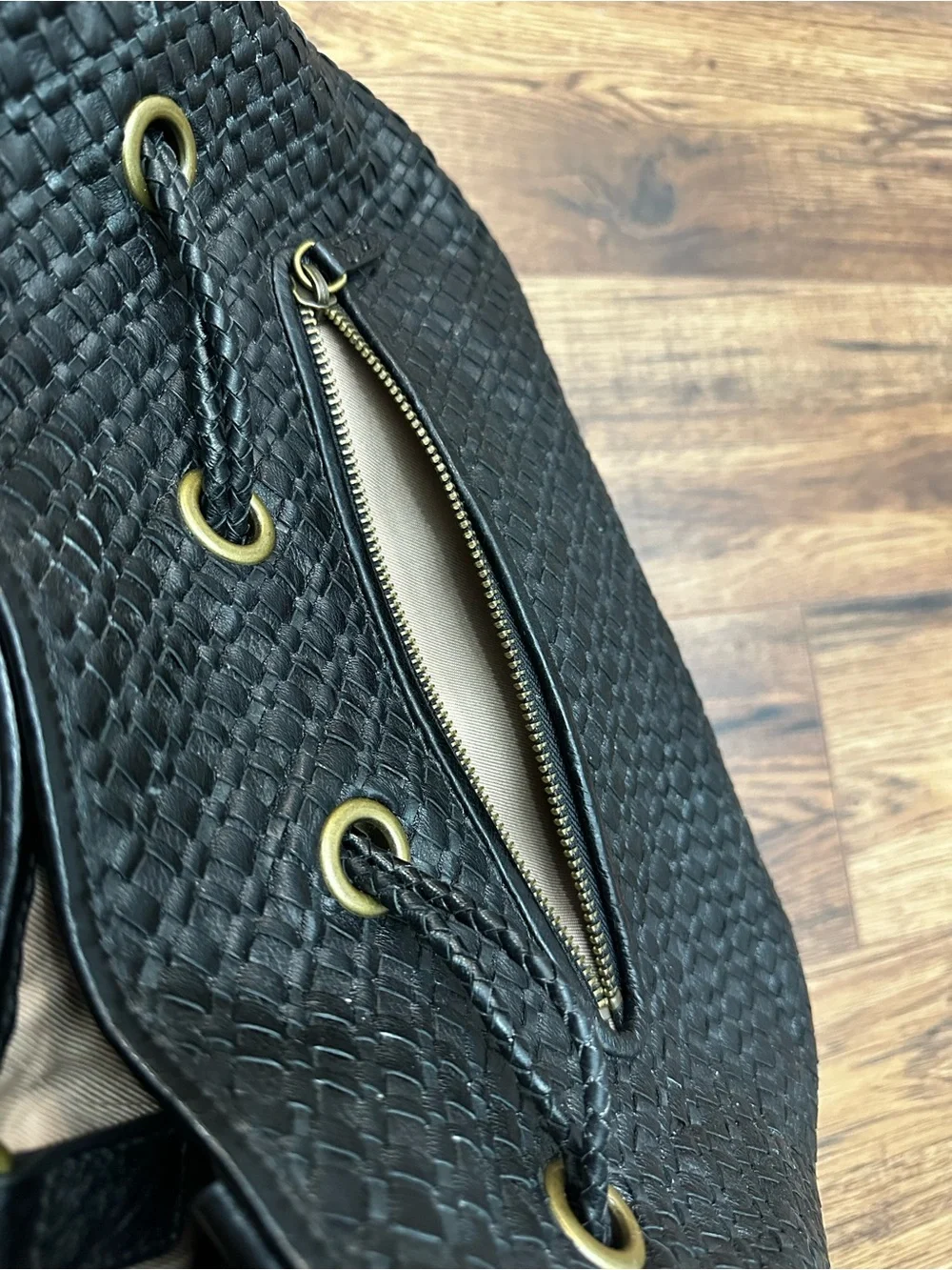 The Sak Woven Leather Hobo with side ties